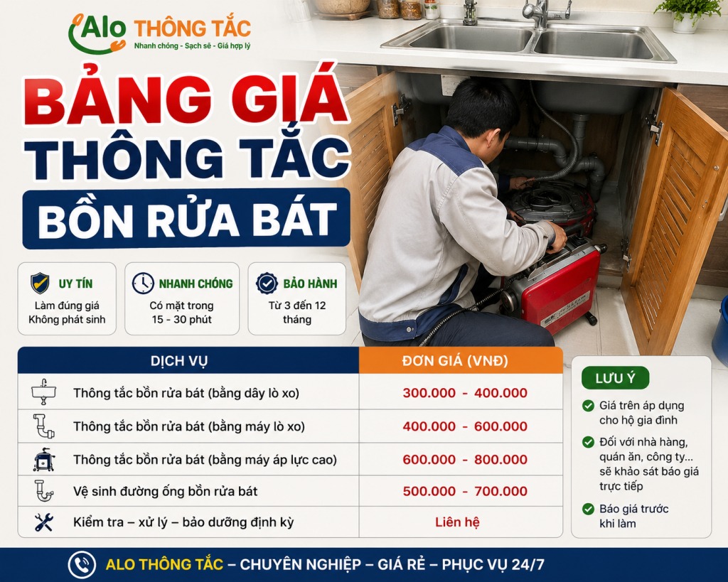 Bảng Giá Thông Tắc Bồn Rửa Bát