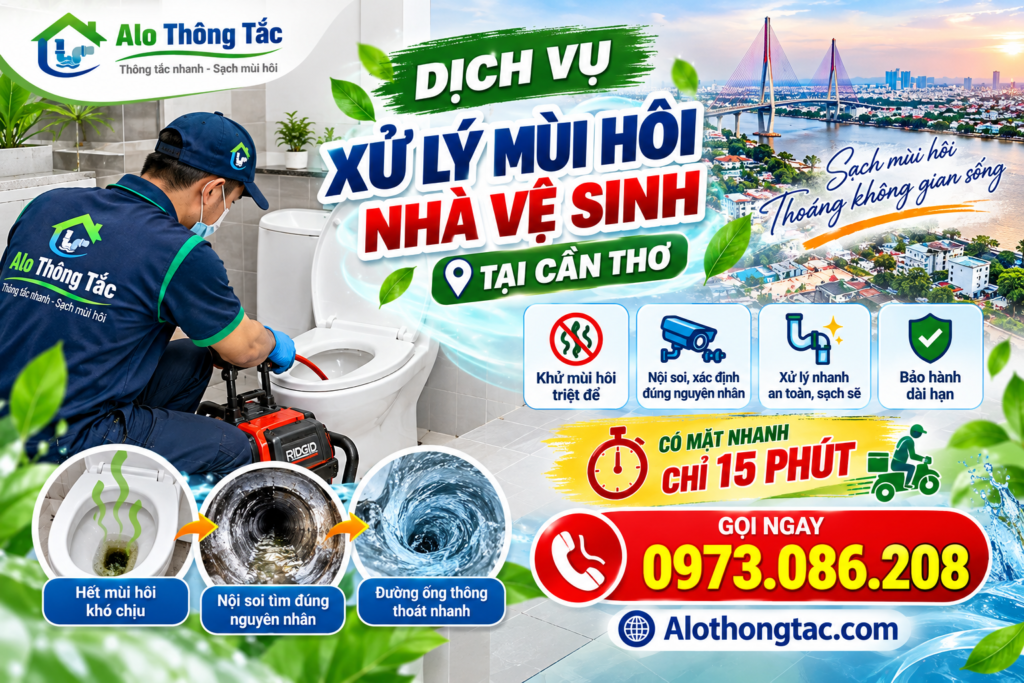 Thi công thông cặn bùn và lắp đặt P-trap xử lý mùi hôi tại Ninh Kiều