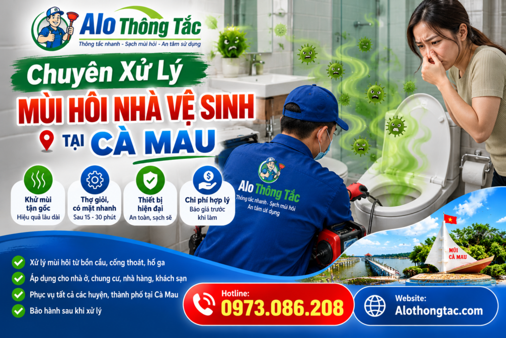 Kỹ thuật viên khảo sát xử lý mùi hôi nhà vệ sinh tại Cà Mau do hầm cầu phèn mặn